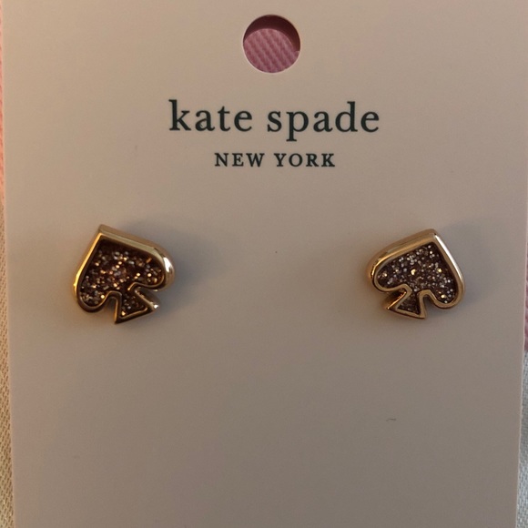 Kate Spade Rose Gold Everyday Spade Rose Gold Enamel Glitter Stud Earrings NWT - Picture 5 of 11